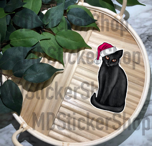 Black Christmas Cat Vinyl Sticker