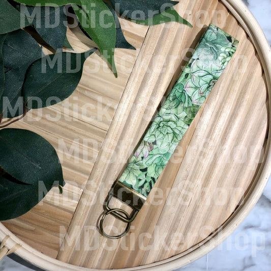 Succulent Print Fabric Keychain