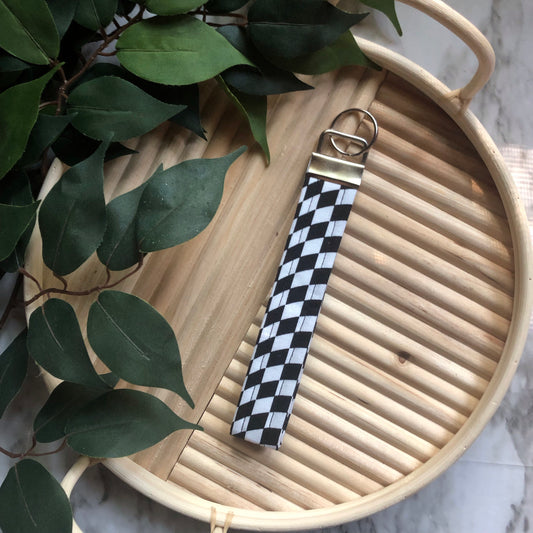 Black and White Checkered Flag Fabric Keychain, Key Fob, Racing, NASCAR