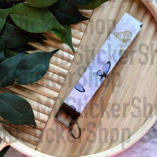 Purple & Gold Metallic Butterfly Print Fabric Keychain