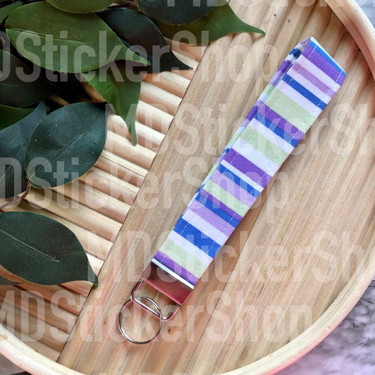 Purple Stripe Print Fabric Keychain