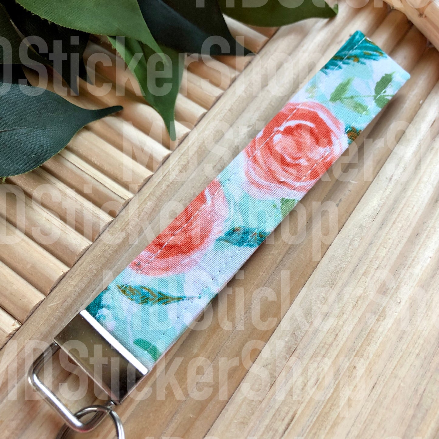 Florals and Feathers Print Fabric Keychain