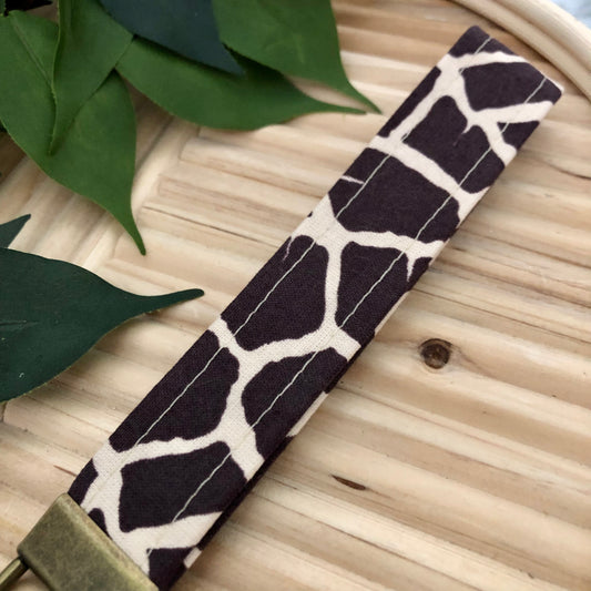 Classic Giraffe Print Fabric Wristlet Keychain, Key Fob