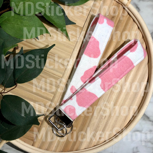 Pink Cow Print Fabric Keychain
