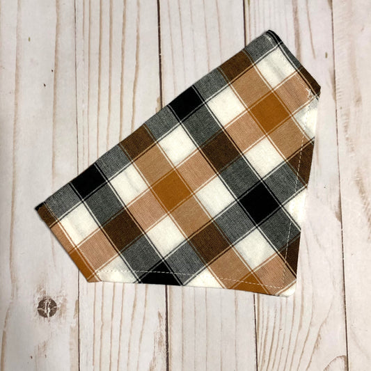 Black & Brown Plaid Print Fabric Pet Bandana