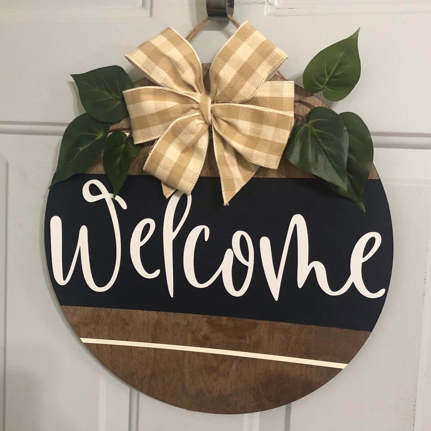 Welcome Door Hanger Sign, 15” Wood Door Hanger