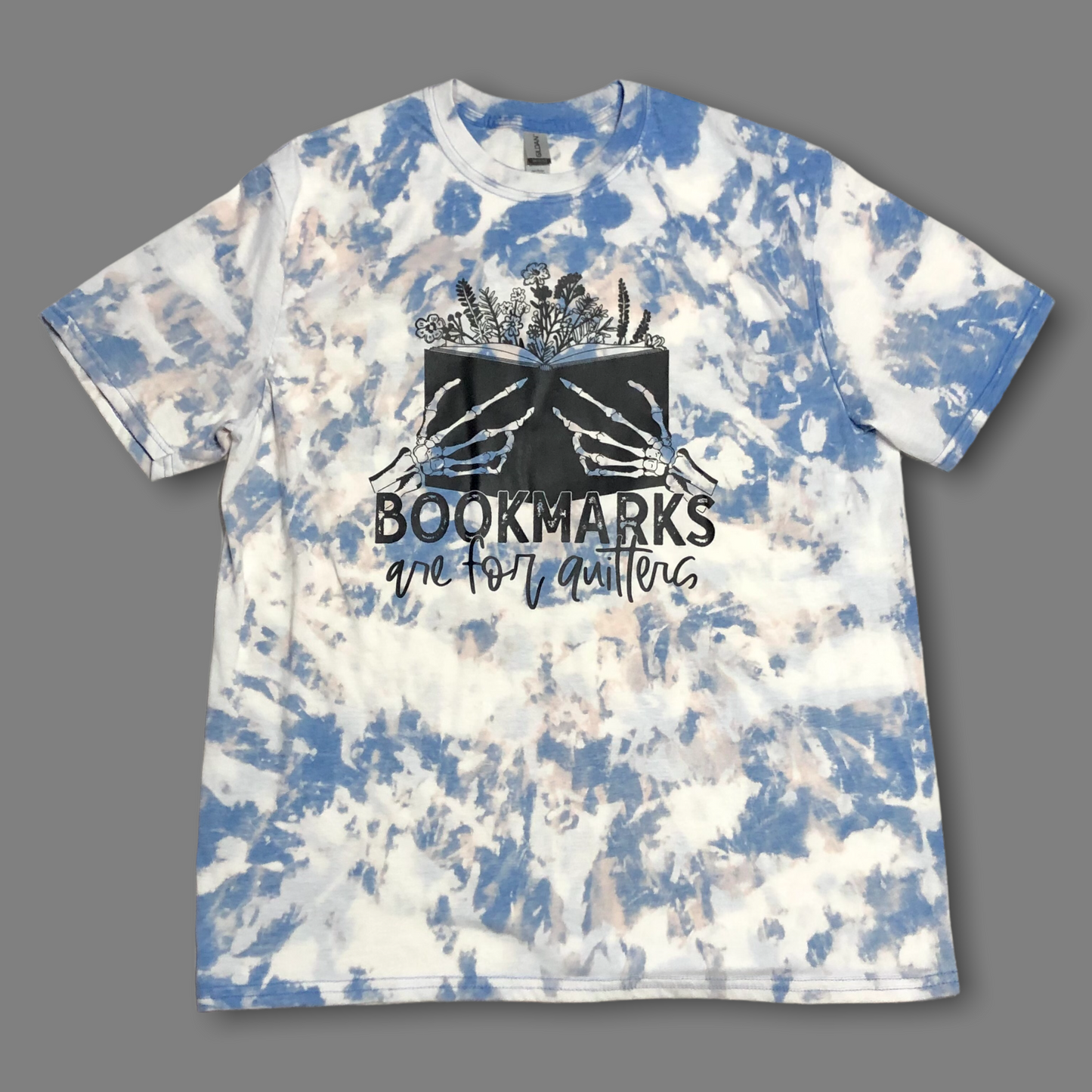 “Bookmarks Are For Quitters” Floral Blue Bleached Shirt