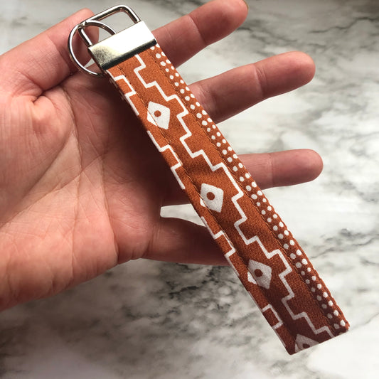 Boho Print Fabric Wristlet Keychain, Key Fob