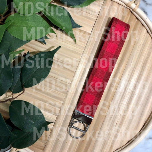 Red Check Print Fabric Keychain