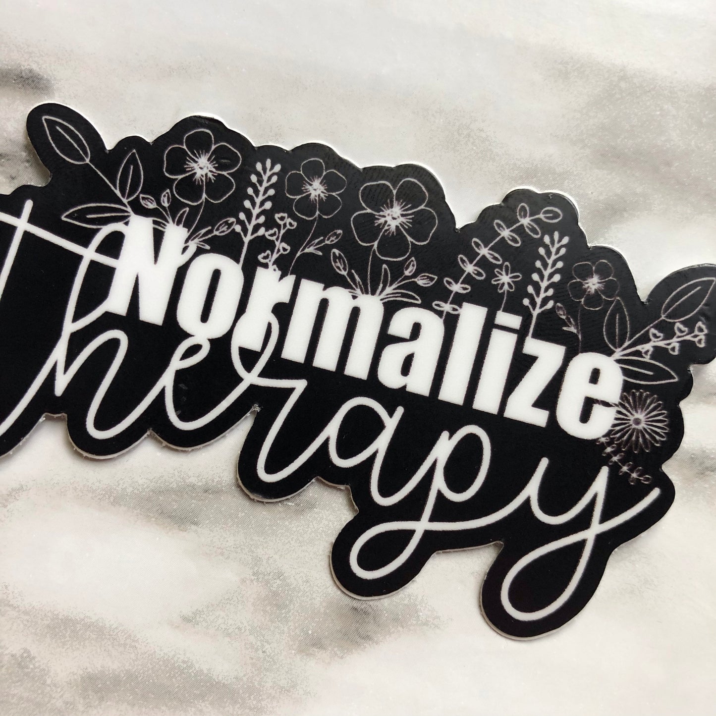 Normalize Therapy Floral Black and White Vinyl Sticker