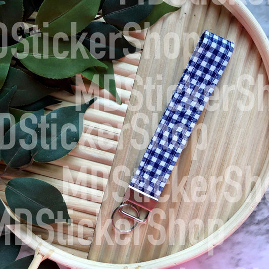 Navy Gingham Print Fabric Keychain
