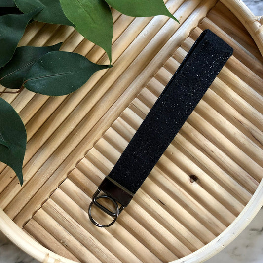 Black Glitter Print Fabric Keychain, Key Fob