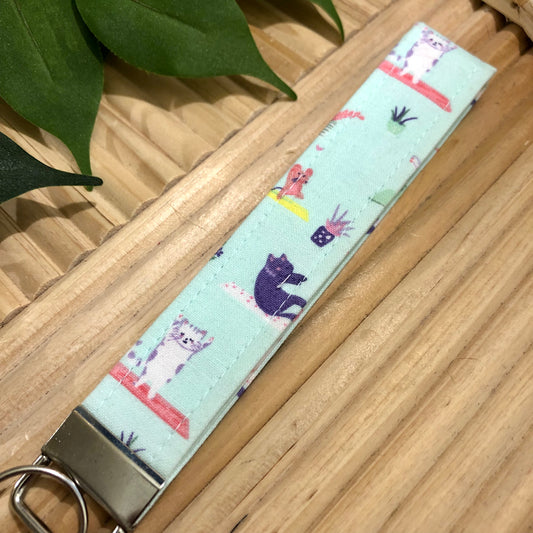 Yoga Cats Print Fabric Keychain, Key Fob