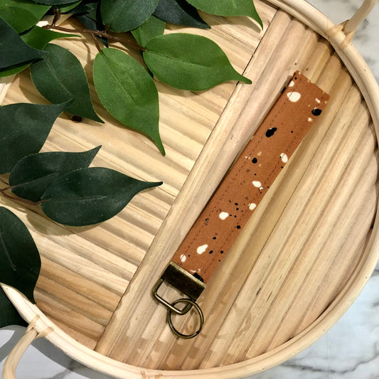 Brown Terrazzo Print Fabric Keychain, Key Fob