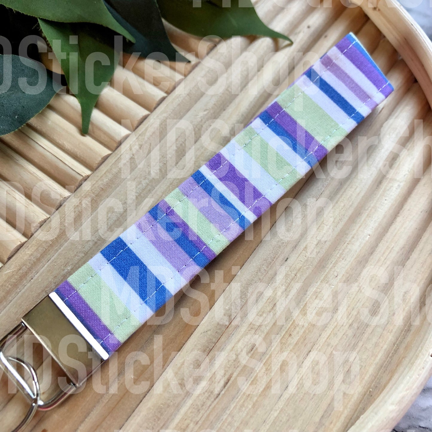 Purple Stripe Print Fabric Keychain