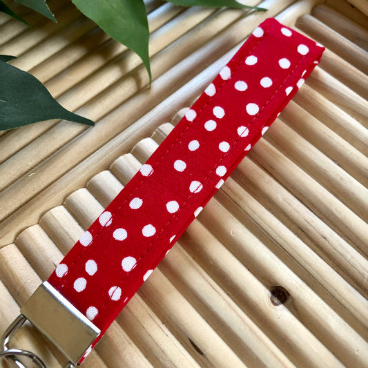 Red Dot Print Fabric Keychain, Key Fob