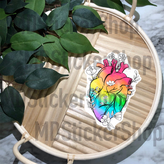 Floral Rainbow Heart Vinyl Sticker