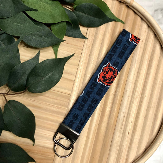 Chicago Bears Print Fabric Wristlet Keychain, Key Fob