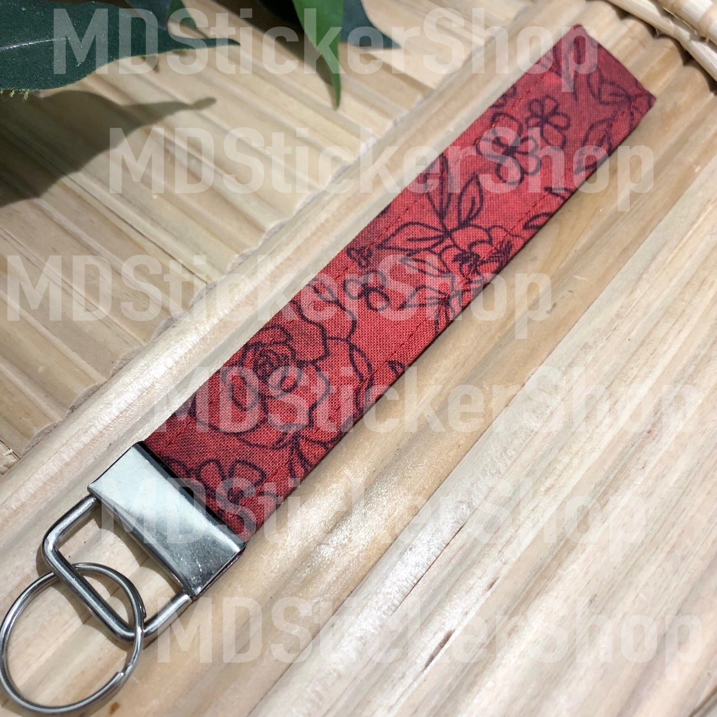 Red Rose Print Fabric Keychain