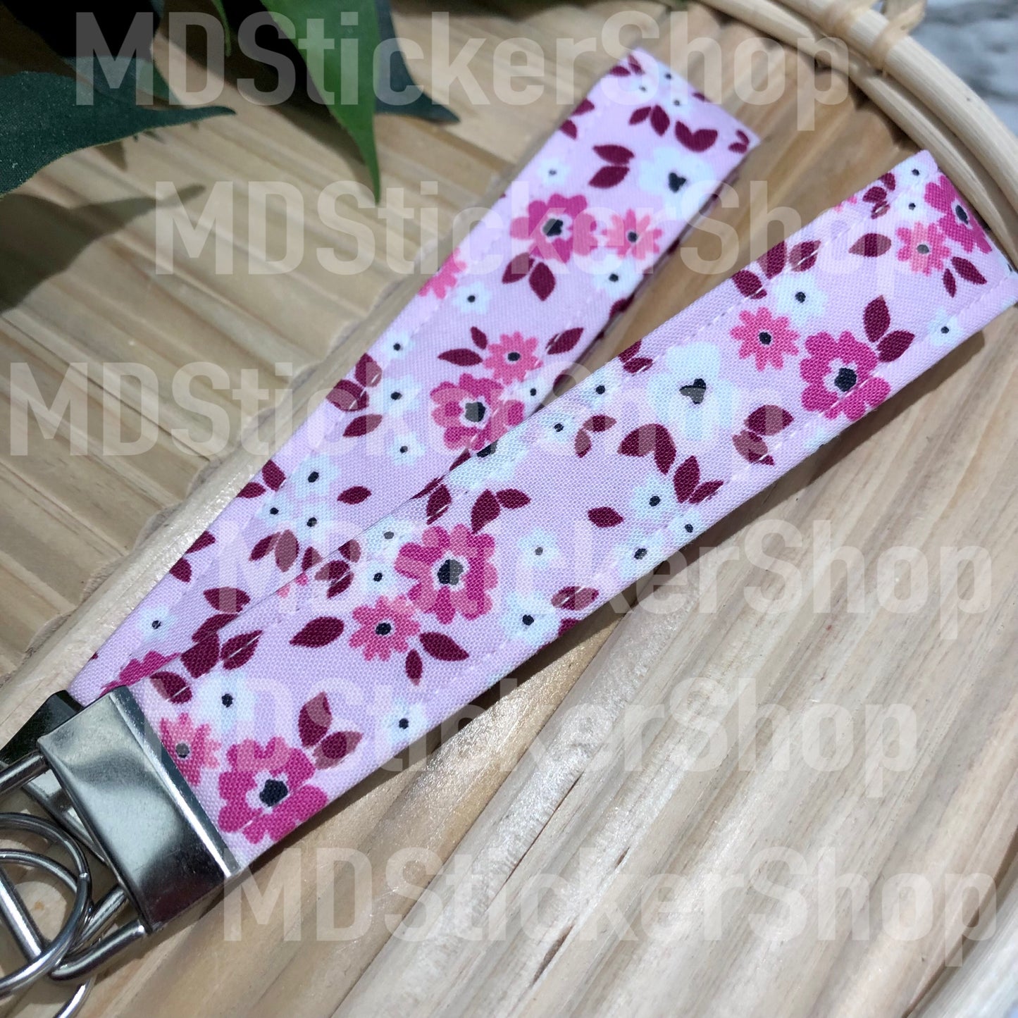 Pink Spring Floral Print Fabric Keychain