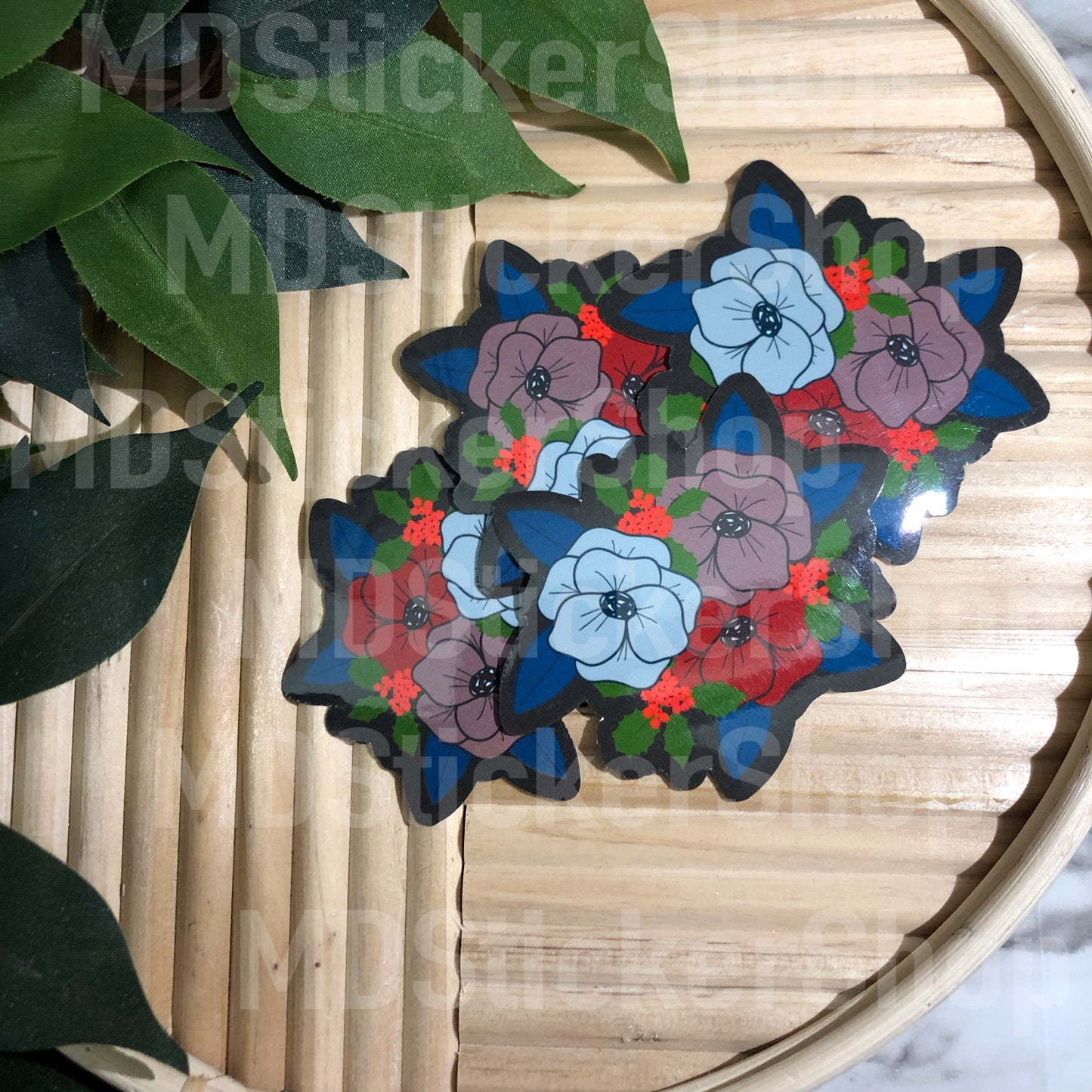 Christmas Floral Bouquet Vinyl Sticker