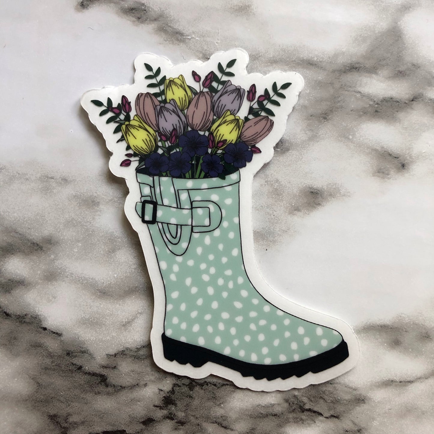 Rain Boot with Tulips CLEAR Vinyl Sticker