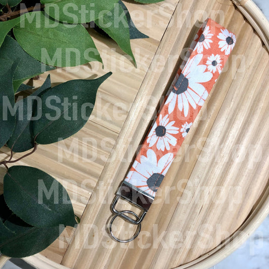 Salmon Daisy Print Fabric Keychain