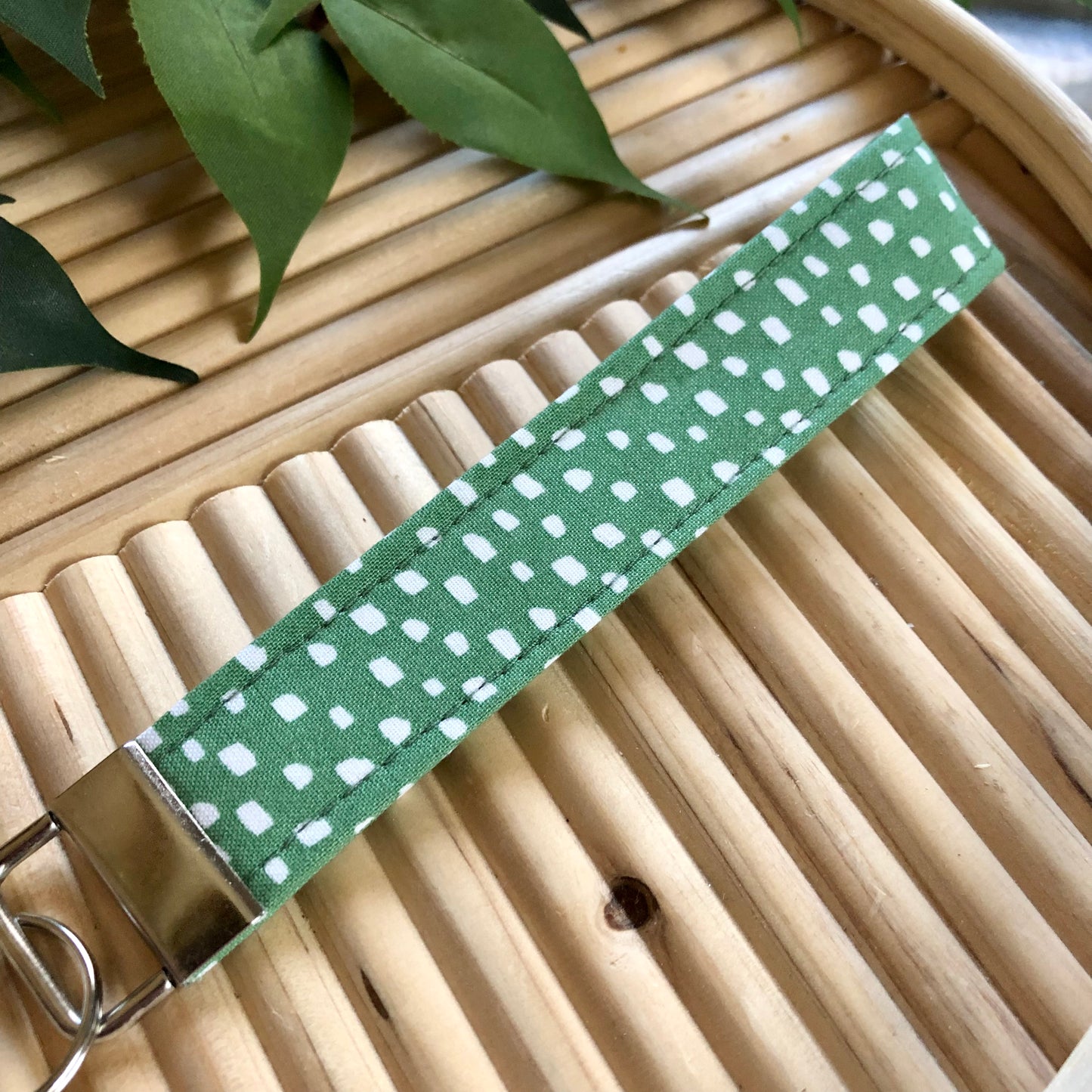 Christmas Green Dot Print Fabric Keychain, Key Fob