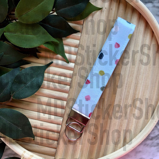Light Blue Dot Print Fabric Keychain