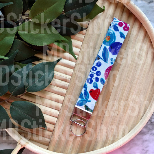 Berry Floral Print Fabric Keychain