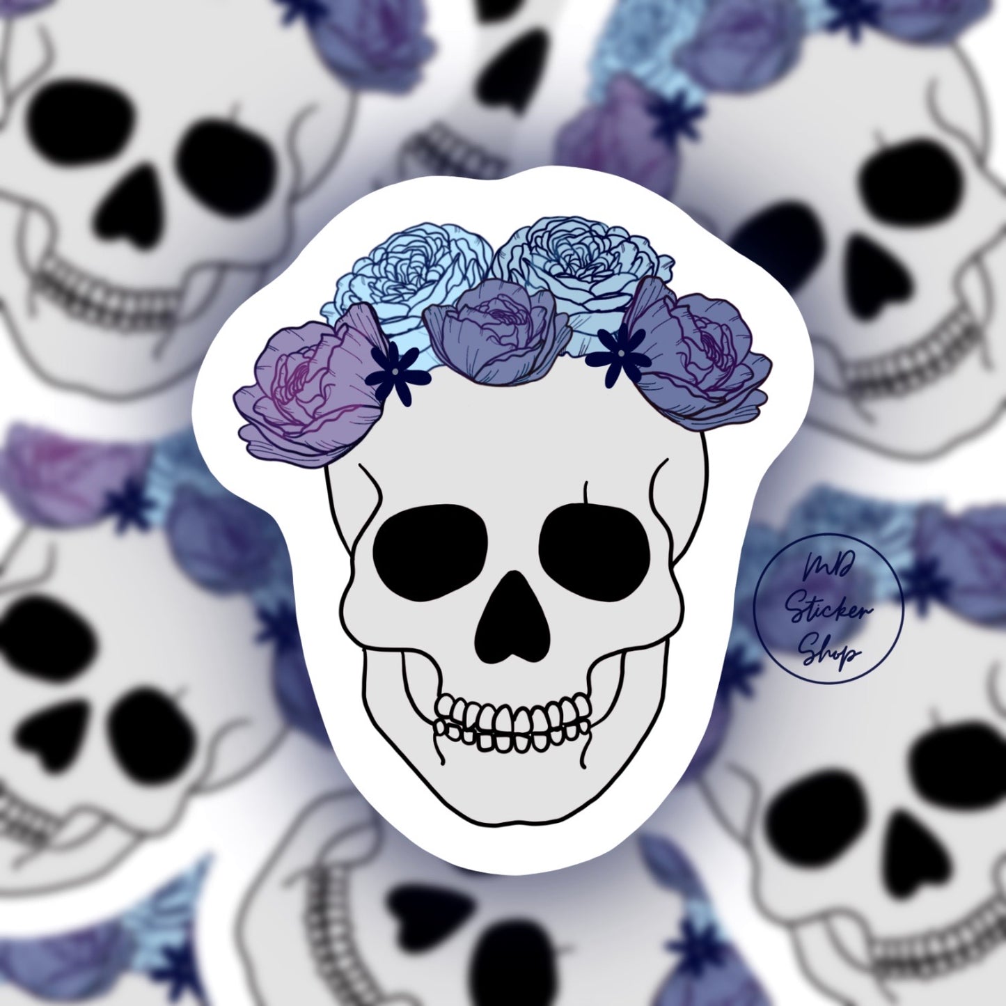 Skull in Floral Crown Sticker