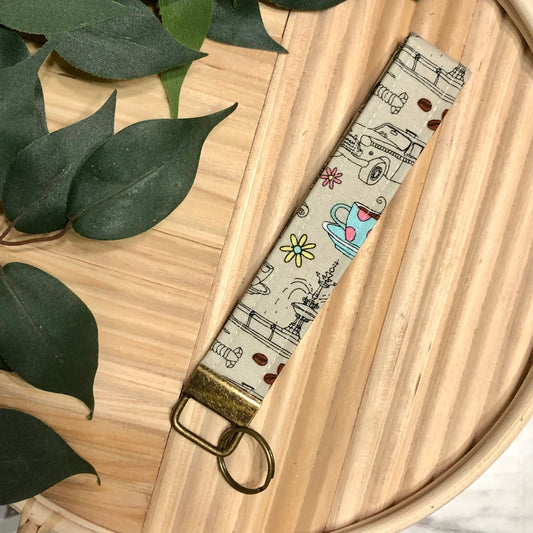 Friends Doodles Print Fabric Wristlet Keychain, Key Fob