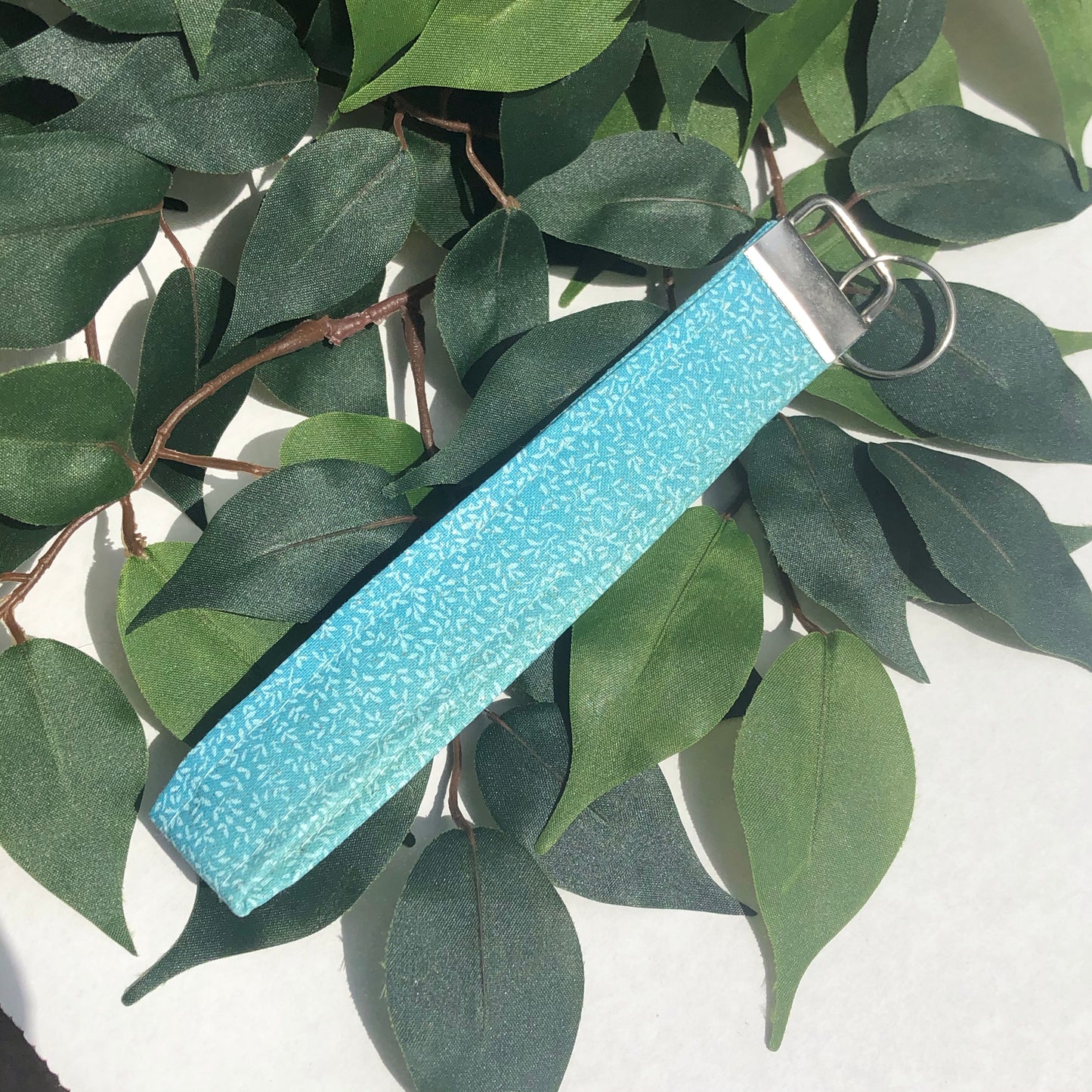 Ombré Blue Glitter Fabric Wristlet Keychain, Key Fob