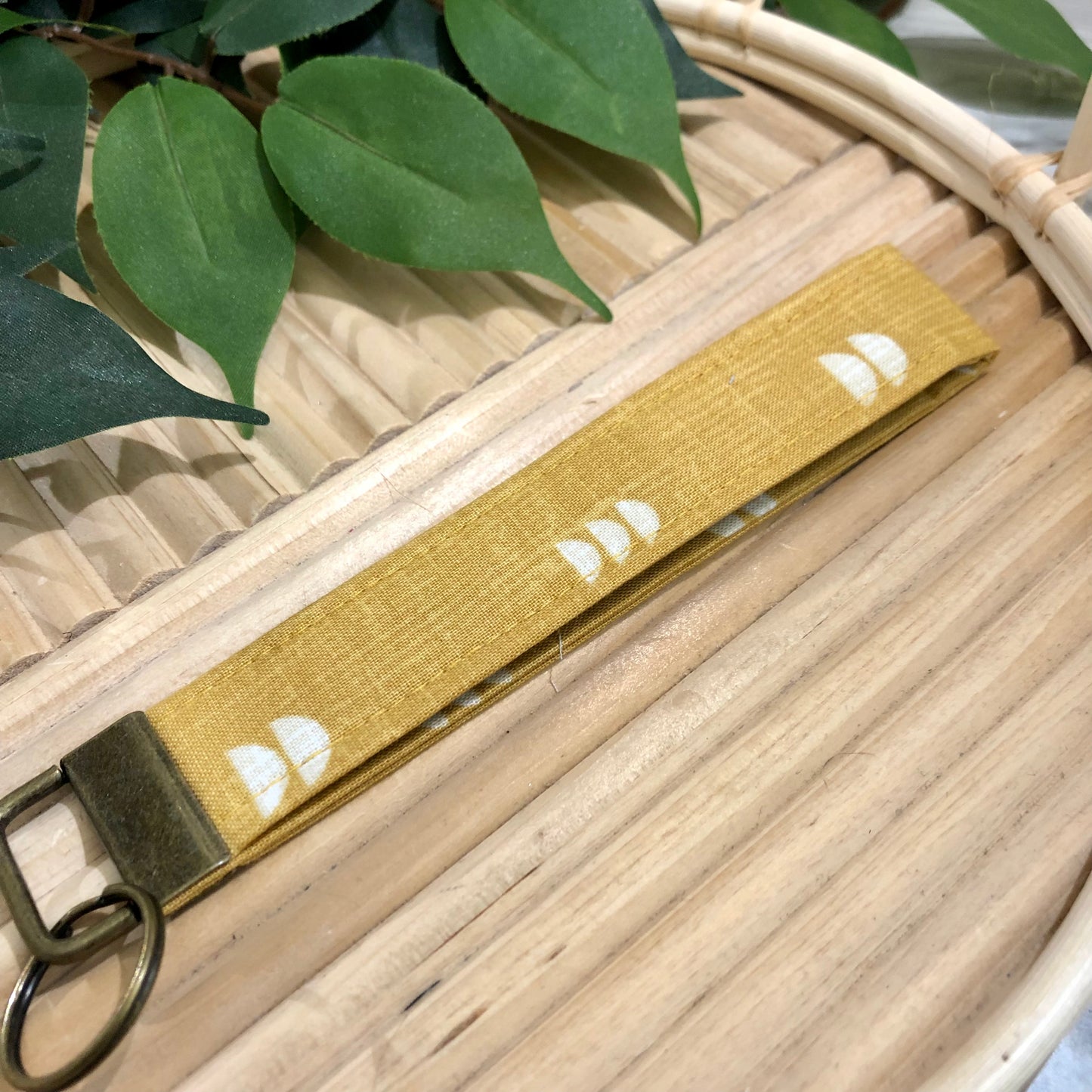 Mustard Arch Print Fabric Keychain, Key Fob