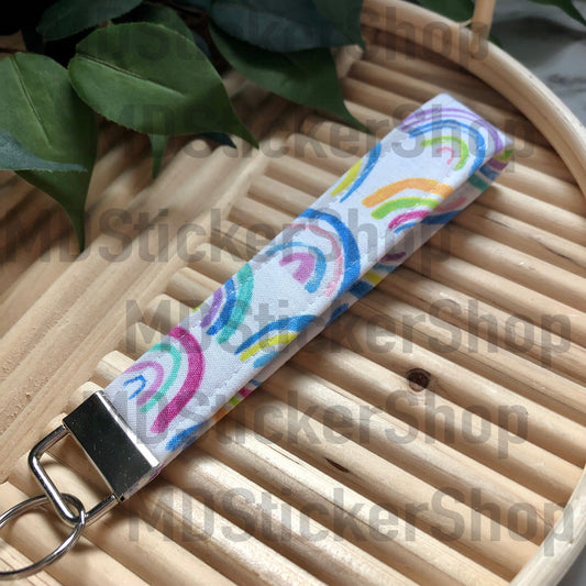 Bright Rainbow Print Fabric Keychain