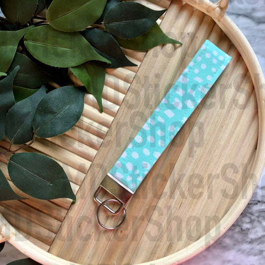 Aquamarine Dot Print Fabric Keychain