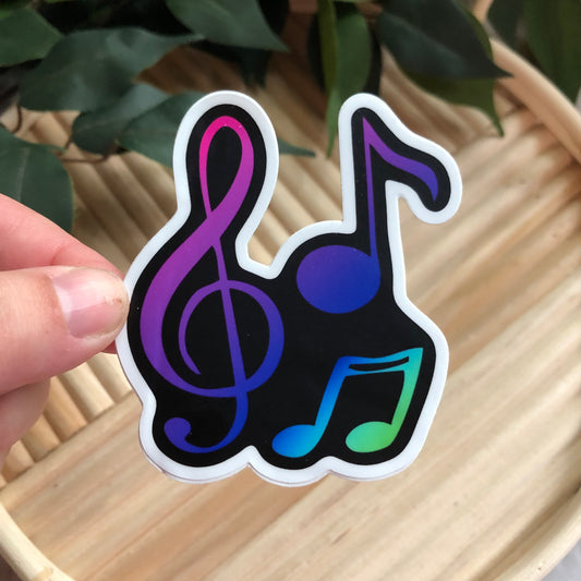 Rainbow Ombré Music Notes Black Waterproof Vinyl Sticker