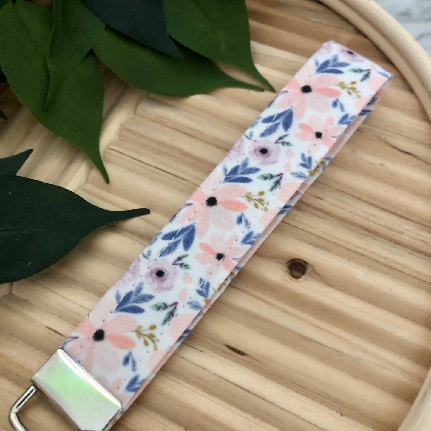 Pastel Plum Poppy Print Fabric Wristlet Keychain, Key Fob