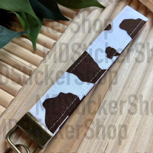 Brown Cow Print Fabric Keychain