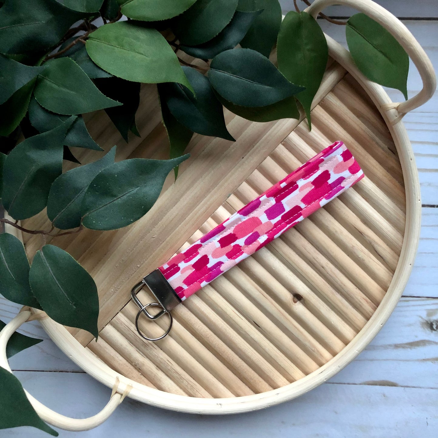 Pink Swatch Print Fabric Wristlet Keychain, Key Fob