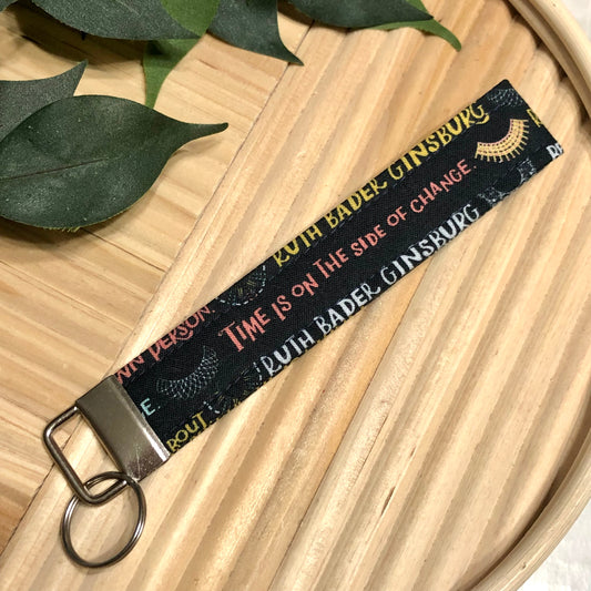 Ruth Bader Ginsburg Print Fabric Wristlet Keychain, Key Fob