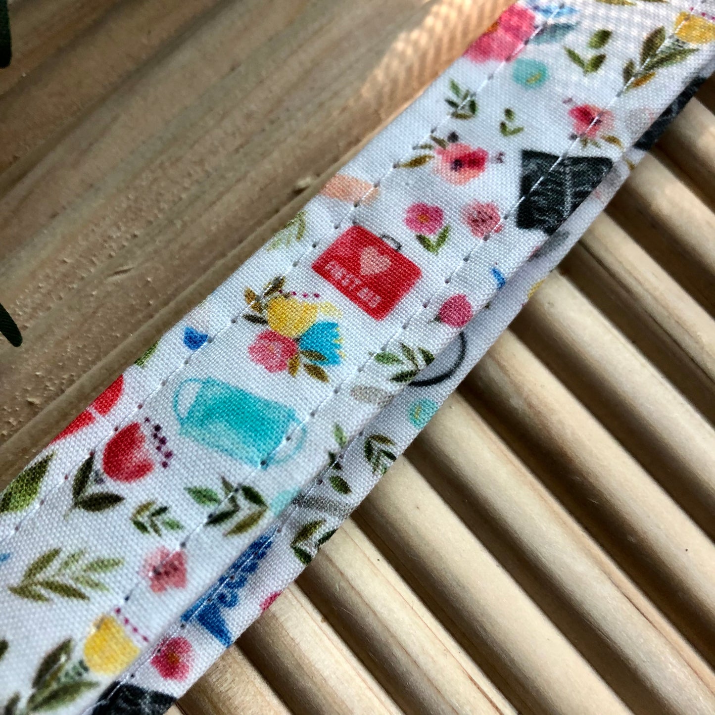 White Floral Medical Print Fabric Wristlet Keychain, Key Fob