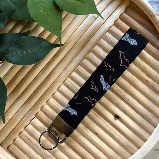 Metallic Bat Print Fabric Keychain, Key Fob