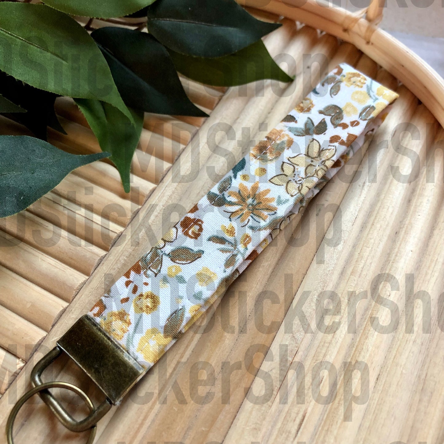 Earthy Tone Floral Print Fabric Keychain