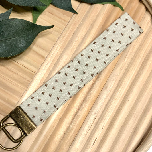 Natural X Print Fabric Wristlet Keychain, Key Fob