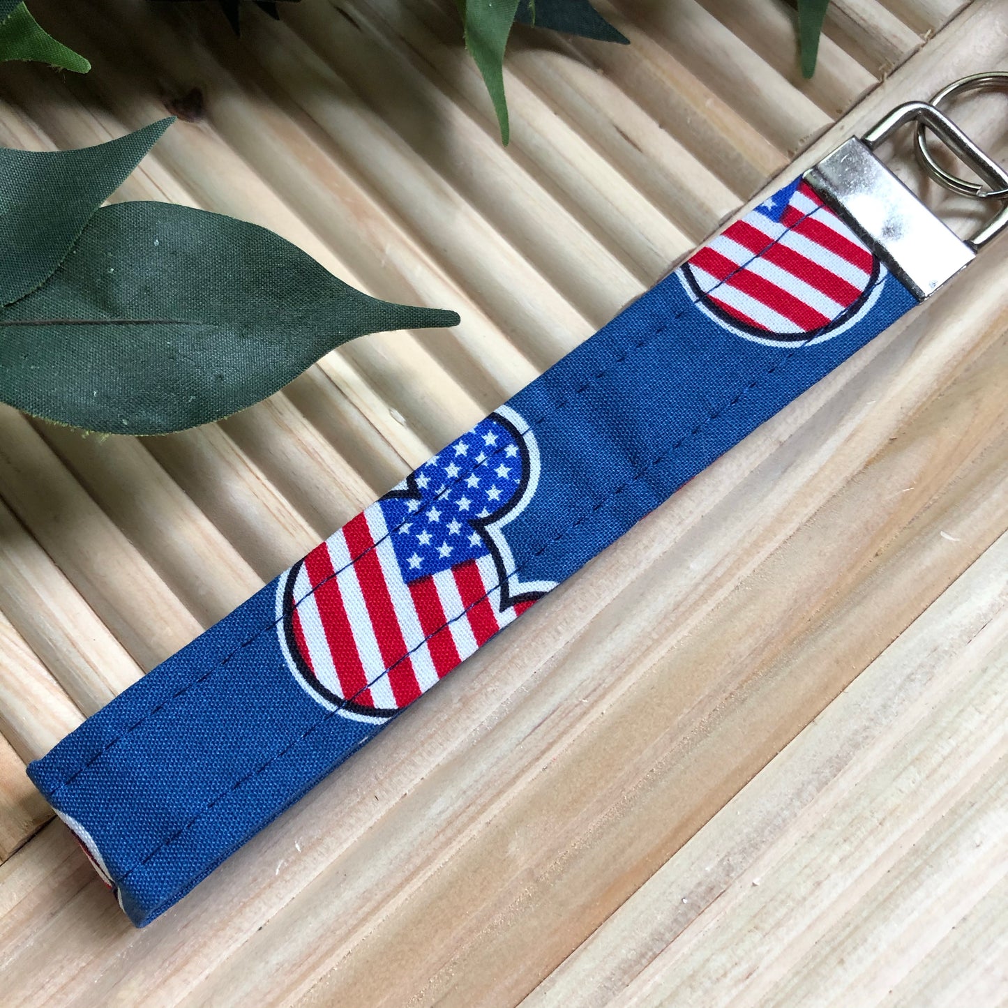 Navy Patriotic Mouse Print Wristlet Keychain, Key Fob, Mickey Mouse