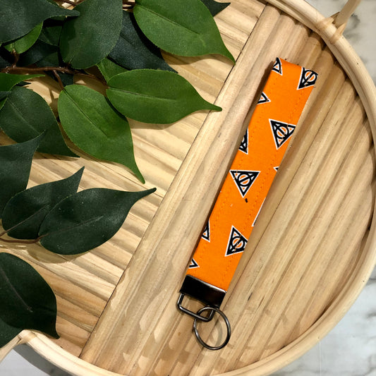 Orange Deathly Hallows Print Fabric Keychain, Key Fob