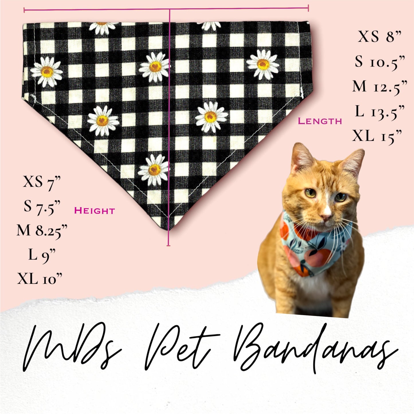 Pink Daisy Print Fabric Pet Bandana