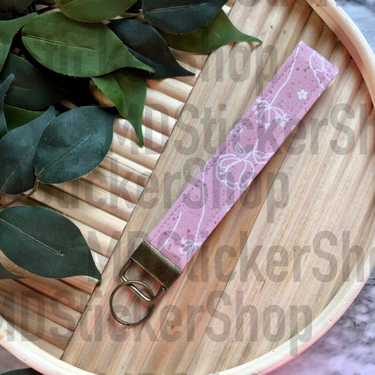 Mauve Floral Outline Print Fabric Keychain