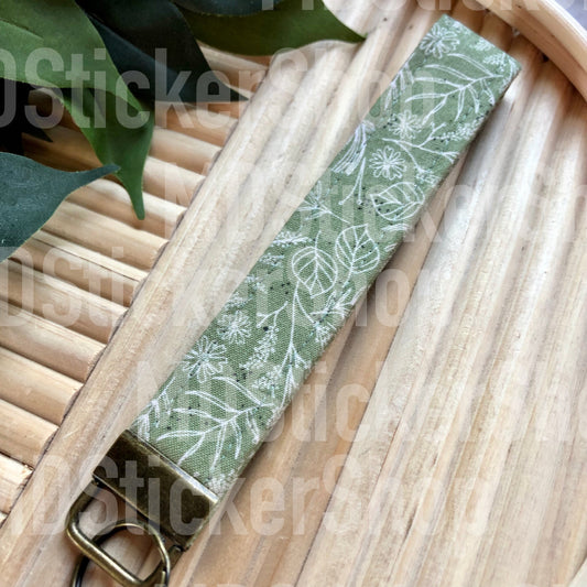 Green Plant Print Fabric Keychain
